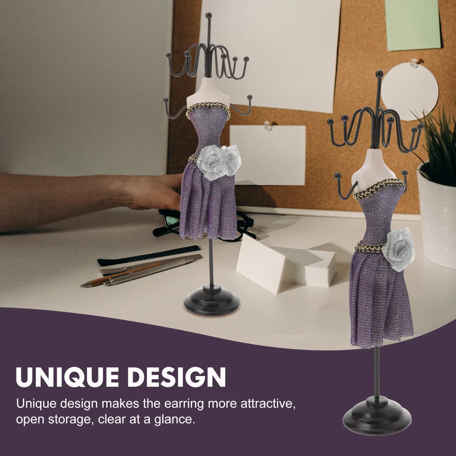 

Stylish Iron Jewelry Display Stand with Multiple Hooks for Earrings Necklaces Rings Crystal Gifts Desktop Vanity Organizer