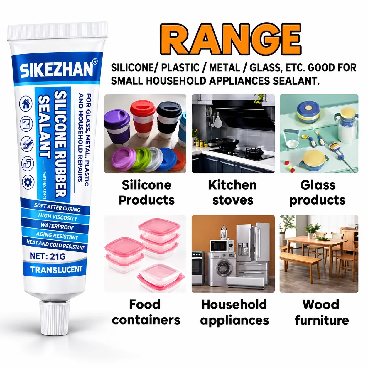 Strong Silicone Rubber Sealant for Bonding Glass, Metal, Plastic, Dolls & Toys Repair, Waterproof Soft Gel, Translucent Glue