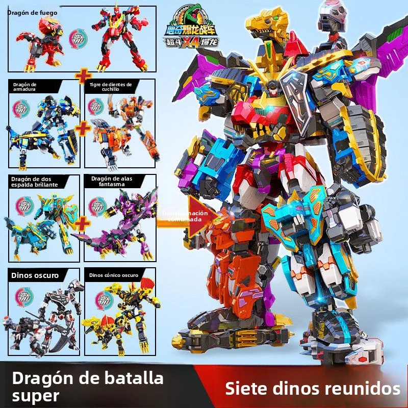 Novedoso Robot Dinosaurio Transformable para Niños, Combinación X4 Star, Vehículo Robot Rey Tiranosaurio con Efectos Especiales