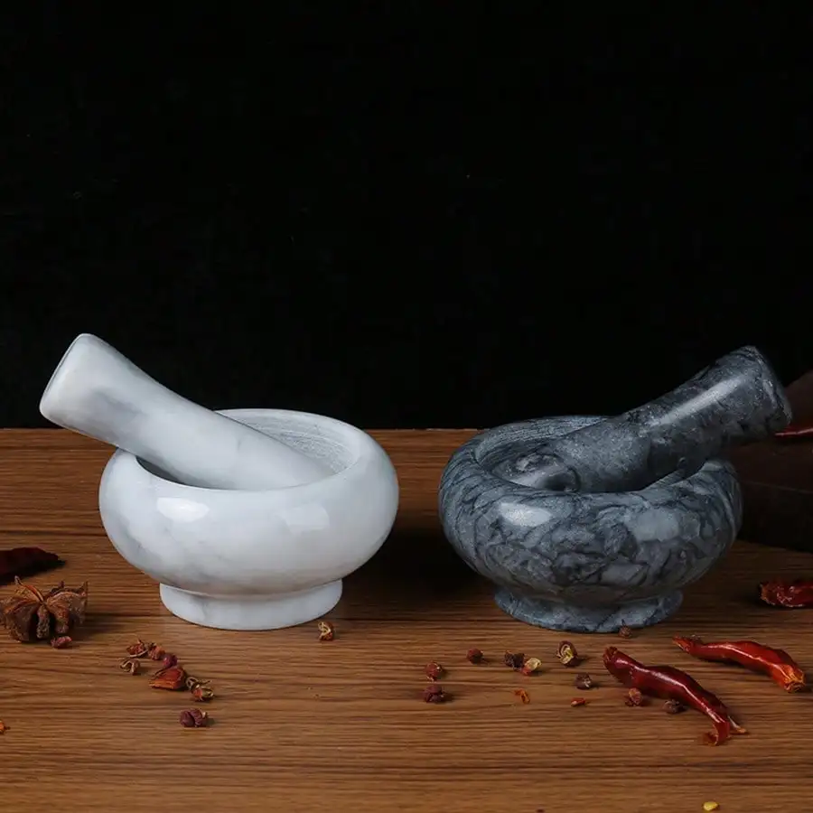 

3.5-Inch Marble Mortar & Pestle Set - Kitchen Grinder for Pills/Spices/Garlic (White/Black Options)