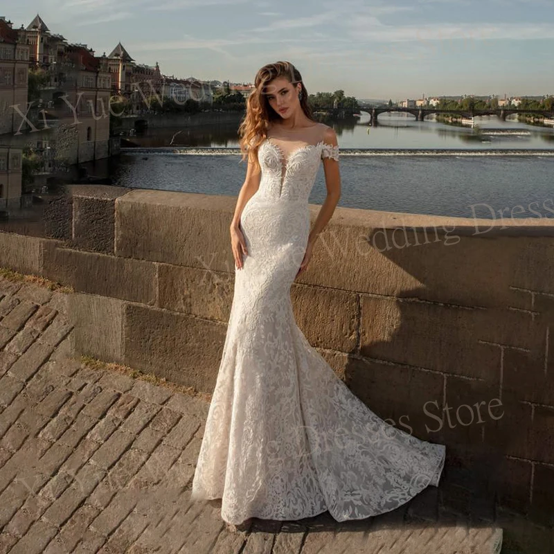 Affascinanti abiti da sposa da donna eleganti a sirena Sexy abiti da sposa classici con spalle scoperte Appliques di pizzo abiti da sposa