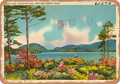 Wall-Color  Metal Sign - Maine Postcard - Eagle Lake, Acadia National Park, Bar Harbor, Maine - Vintage Rusty Look