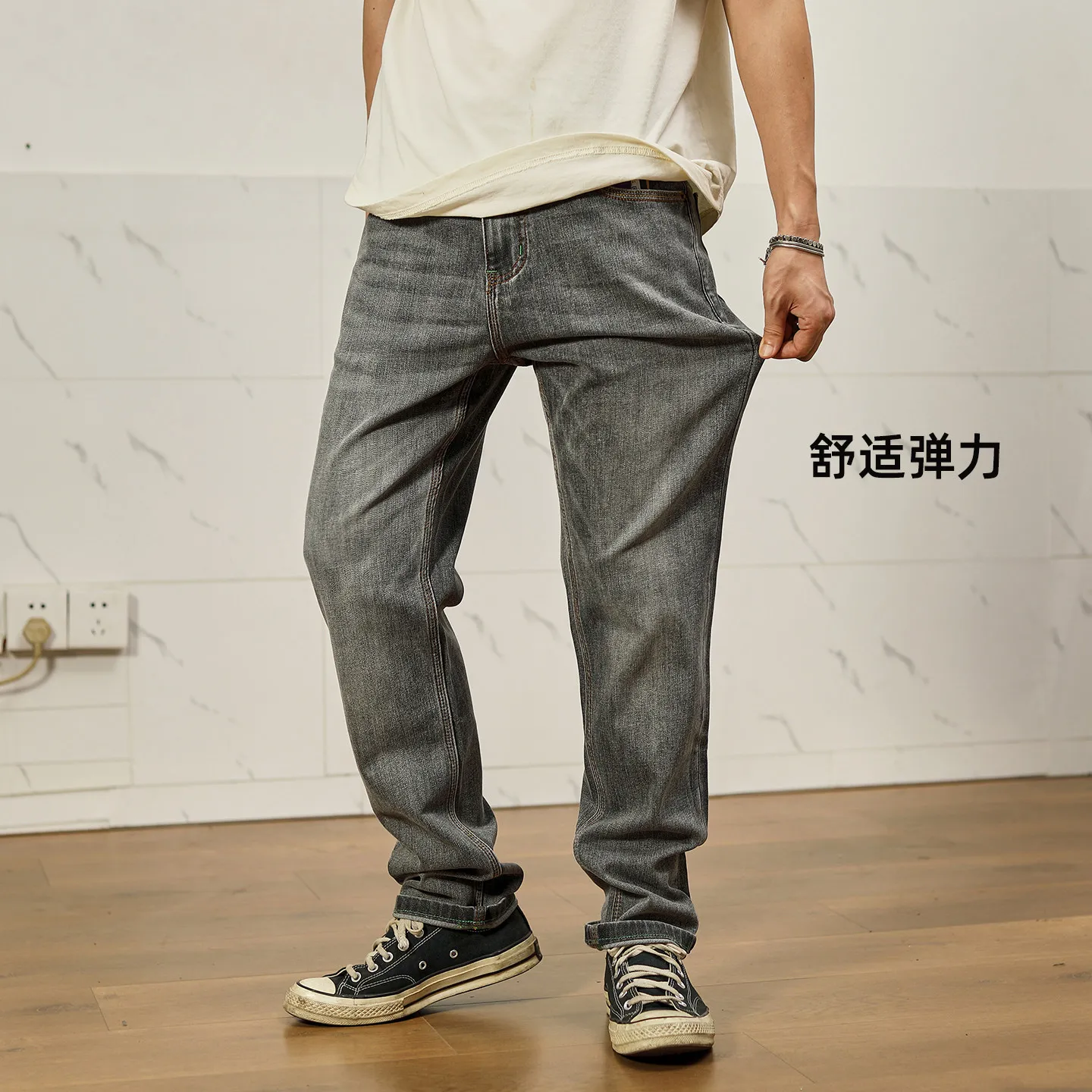 

2026 Summer New American Retro Comfort Multiple Pockets Stretch Jeans Men's Fashion 77.5% Cotton Straight Loose Casual Pants