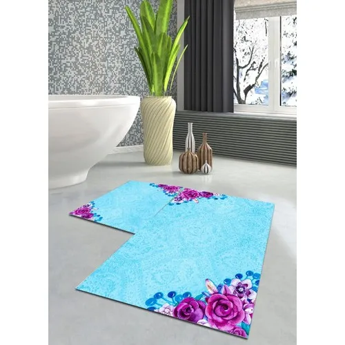 Ardizayn Pink Rose Pattern Slip-Resistant Not Peel Leather Outsole 2'li Bath Mat Pad