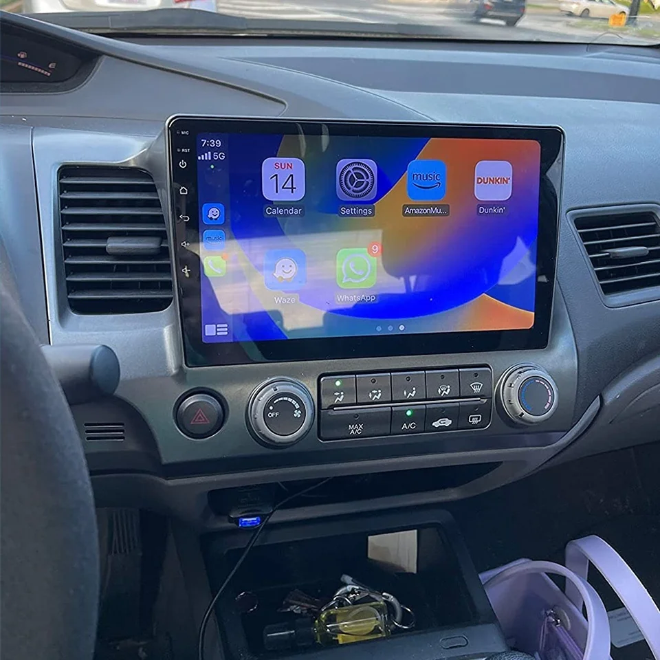 10.1'' QLED Android 14 8G Ram 128G Car Auto Radio Stereo Music Video DVD Player GPS Navi HU For Honda Civic 2005 2006 2008 2012