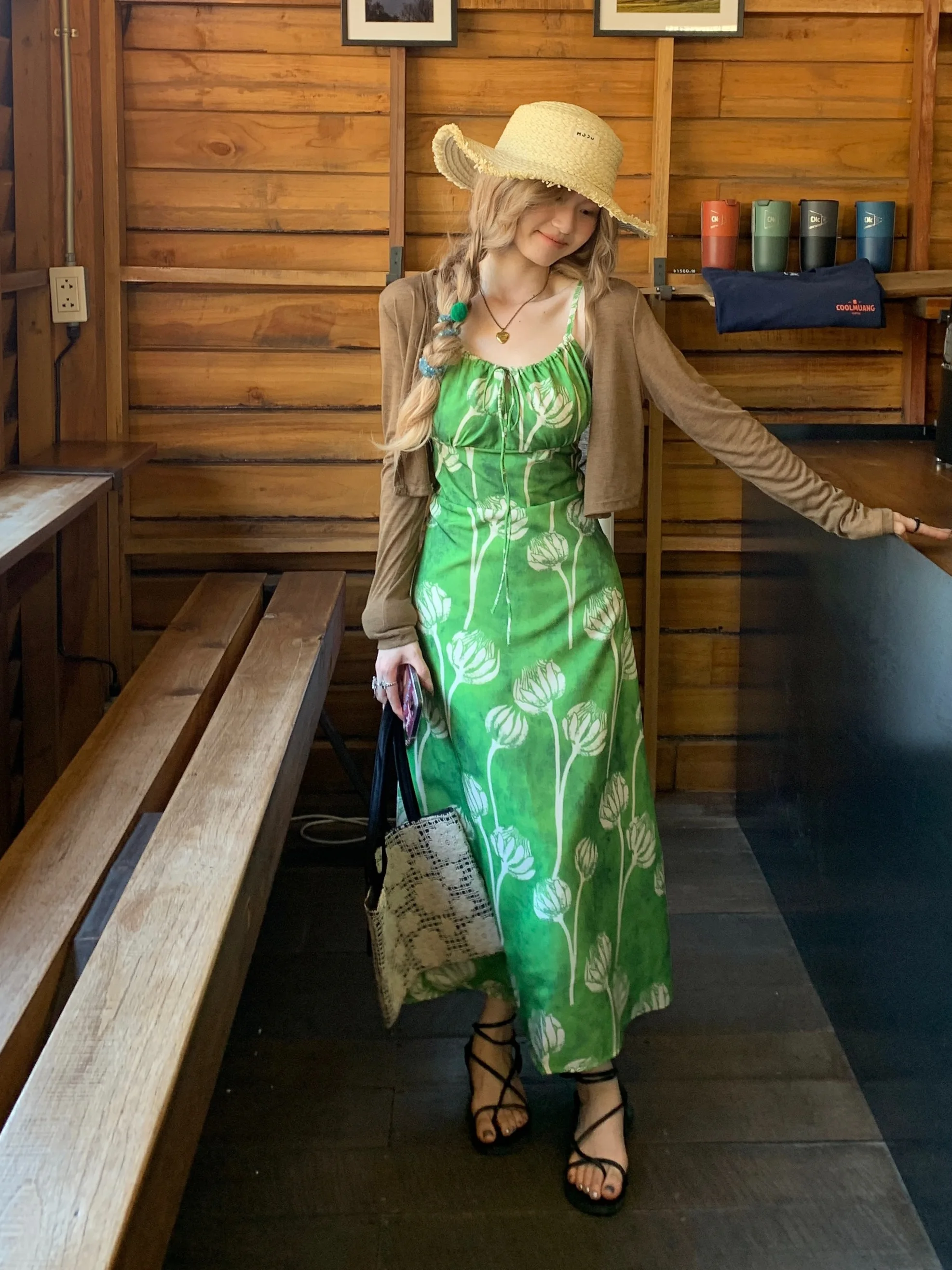 plus Size Floral Print off Shoulder A-Line Dress Slimming Waist Design Korean Style Commute Wind Summer New Arrival Long Dress