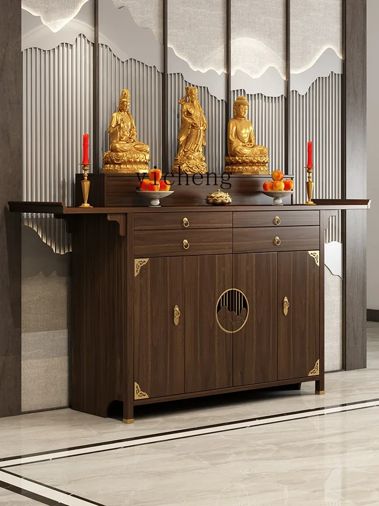 TQH Solid Wood Altar Cabinet Buddha Niche Clothes Closet Altar New Chinese Three-Layer Household Buddha Shrine