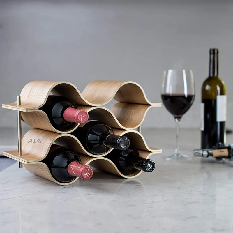 Creative Wavy Wine Rack for Restaurant Bar Wine Cabinet Display Rack Solid Wood Wine Bottle Holder Wooden Simple Liquor Shelves