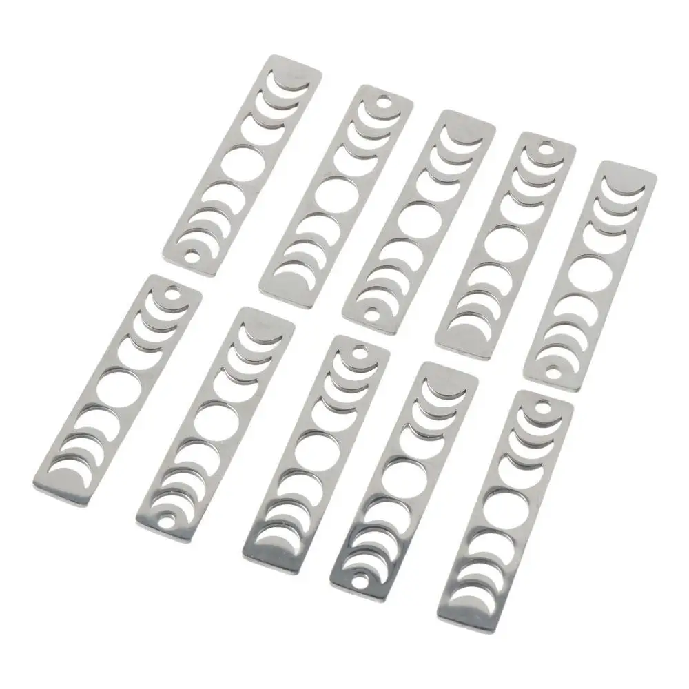 10pcs 8*35mm Moon Phase Pendant Rectangle Stainless Steel Moon Phase Bar Pendants Celestial Full Moon Sliver
