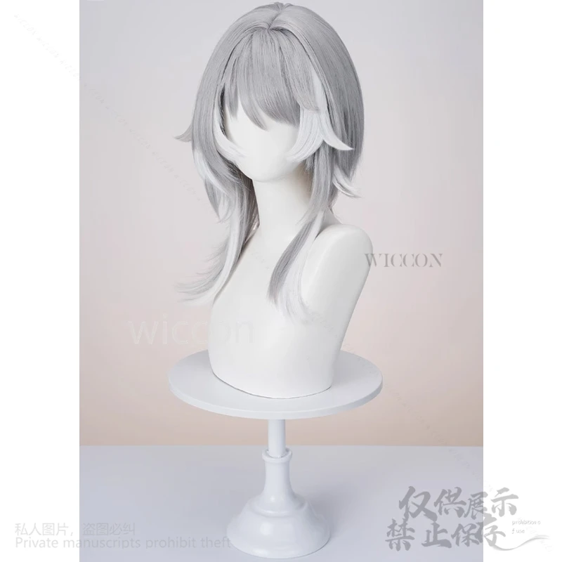 أنيمي لعبة هونكاي ستار السكك الحديدية تأثيري التشفير موضة رمادي وأبيض شعر مستعار اصطناعي يسلط الضوء على جيراي كي الفتيات الباروكات كوس مخصص
