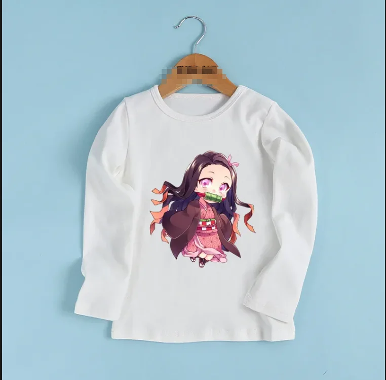 Anime Demon Slayer Kamado Nezuko Cartoon Kids T shirt Children New Clothes Baby Boys and Girls Long Sleeve T-shirt,