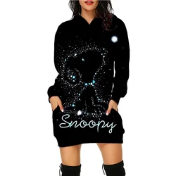 Christmas Autumn and Winter Women's Clothing Snoopy Cute Print Disney Women's Trendy Hoodie Dress Casual Long Sleeve Dress