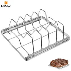 Leeseph Stainless Steel Rib Rack for BBQ Grilling, Durable Non-Stick Beef Rib Roasting Rack, Ideal for Outdoor Barbecue, Oven