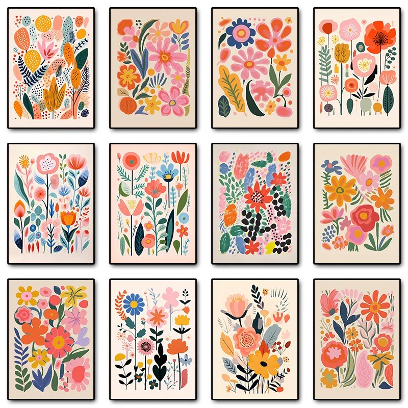 Vintage Mid Century Floral Illustration Posters and Prints Diamond Paintings Flower Wall Art Picture for Living Room Home Deco
