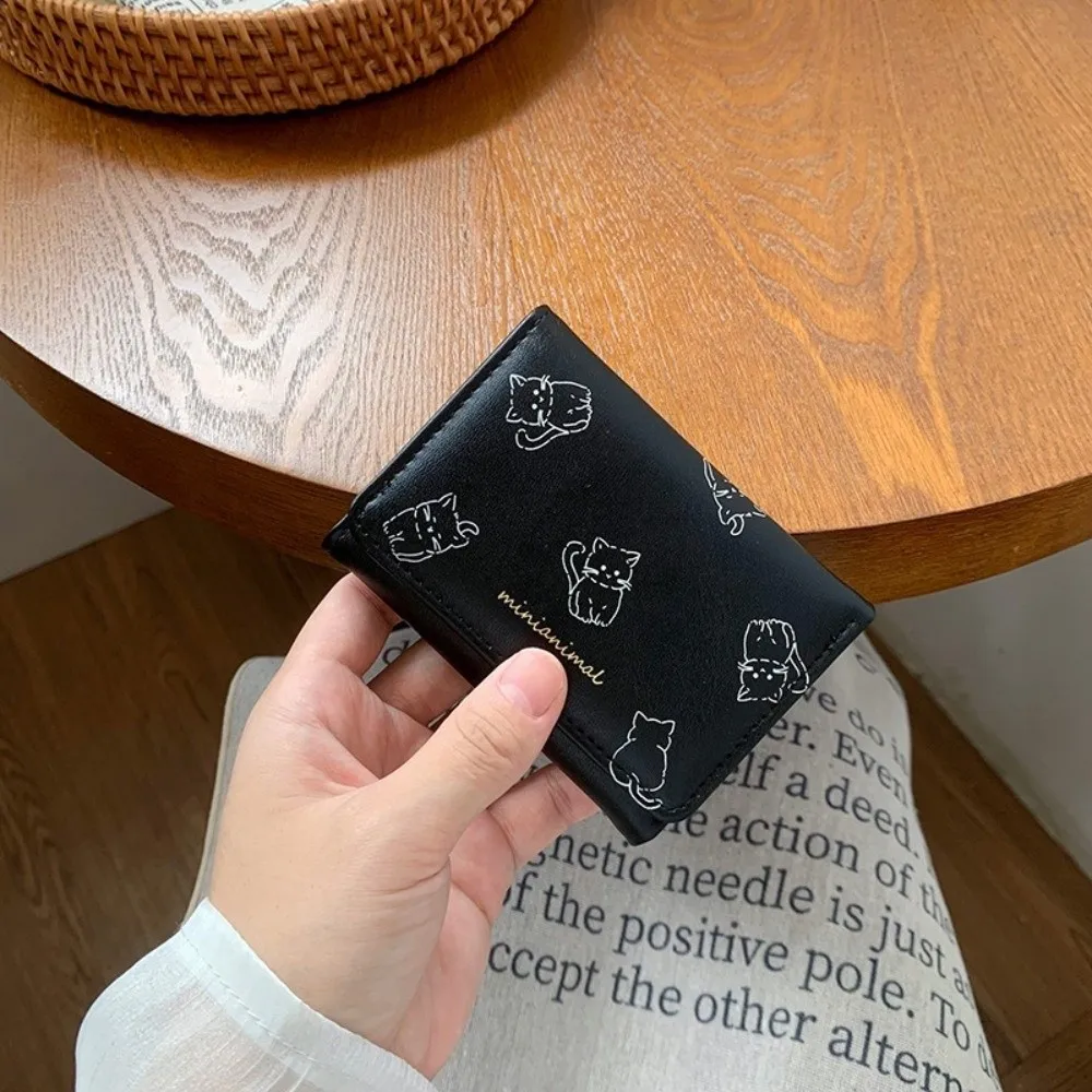 Compact Korean-Style Cartoon Trifold Wallet Cute Pattern Minimalist Card Holder Rabbit Soft Pu Leather Coin Purse Daily Outings
