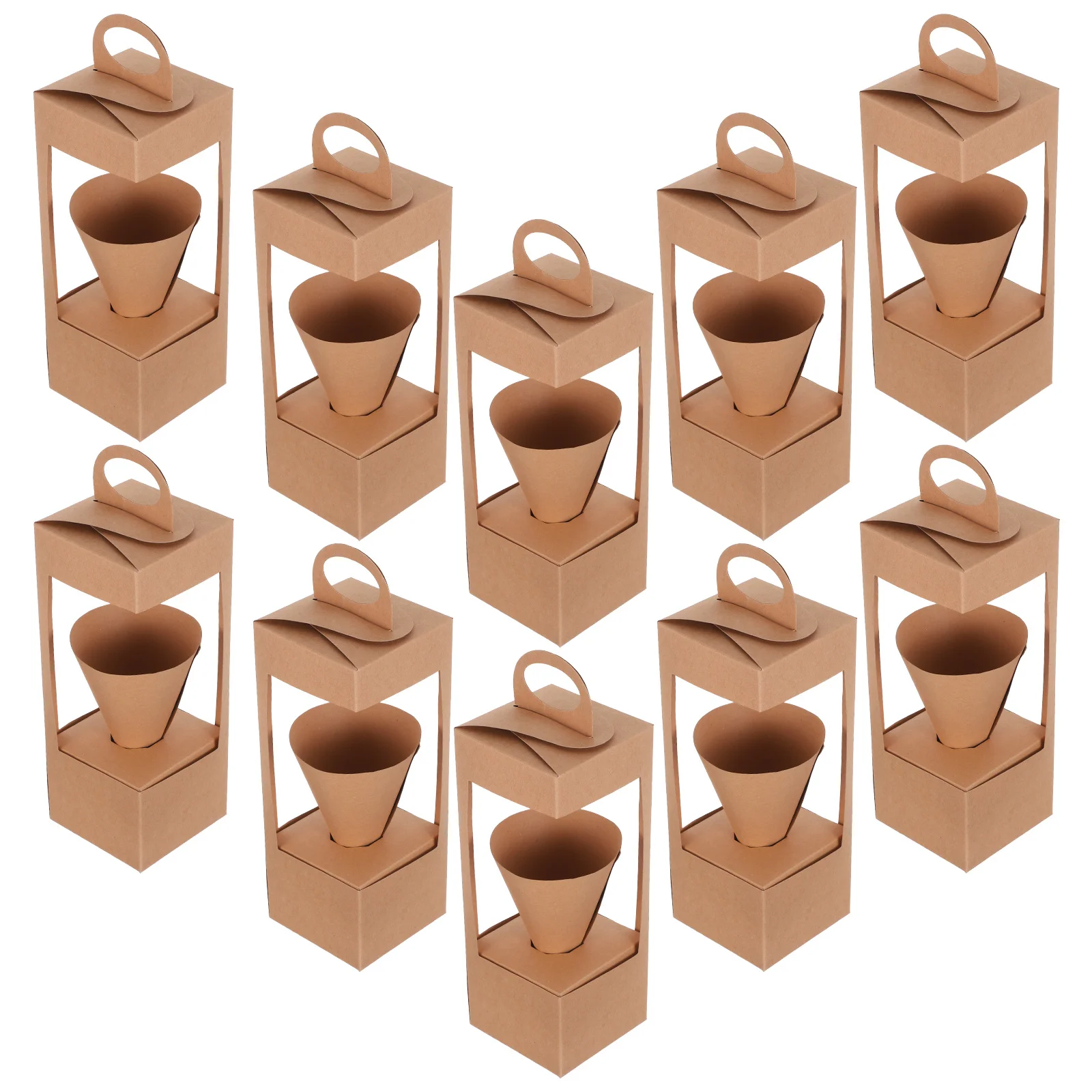 

10pcs Paper Flower Basket With Handle Rustic Floral Display Box For Dried Flowers Wedding Party Events Decor Portable