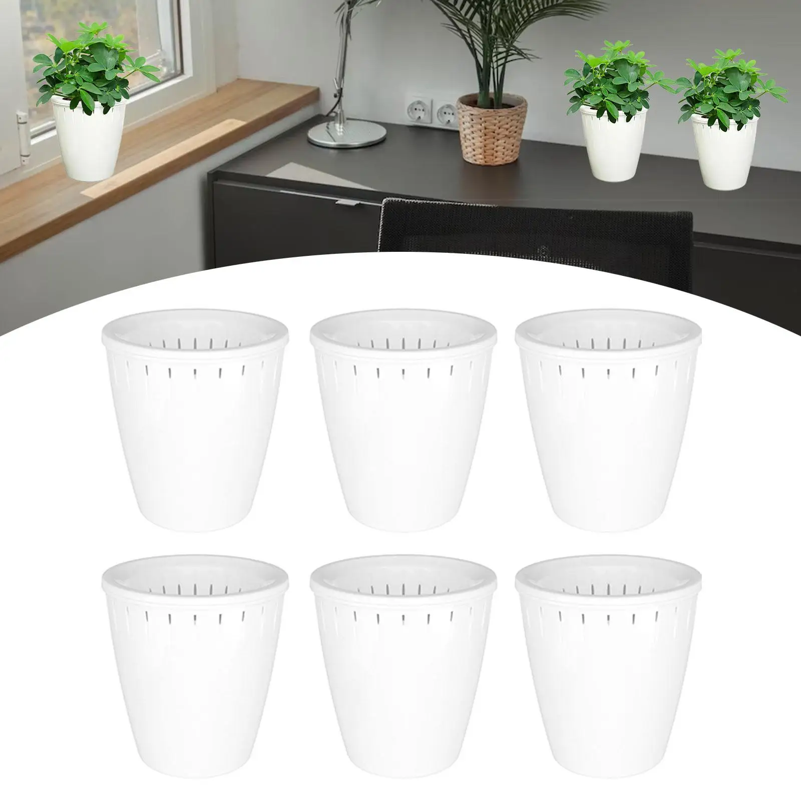 6Pcs Self Watering Pots Modern Lightweight High Performance Professional Flower Plants Pots for Patio Home Balcony Garden Indoor