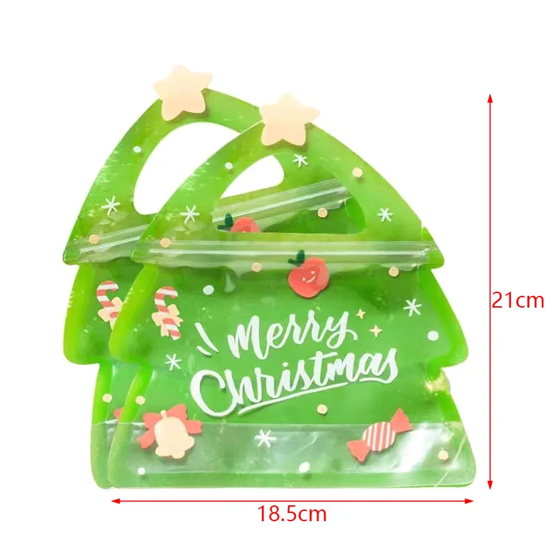 5Pcs Christmas Gift Bag Christmas Tree Handle Candy Chocolate Cookie Nougat Biscuit Packing Bag with Zipper Packaging Bags