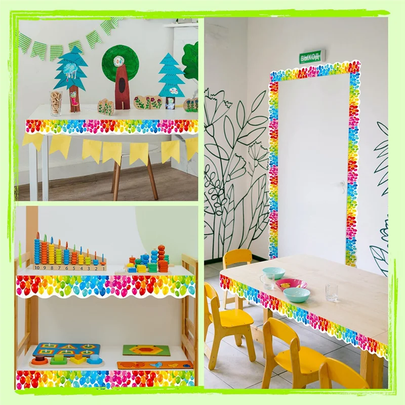 A33T-59 قدم بالونات ملونة حدود لوحة الإعلانات، ملصقات حواف ملفوفة على شكل صدفي للفصول الدراسية والمدرسة والمكاتب