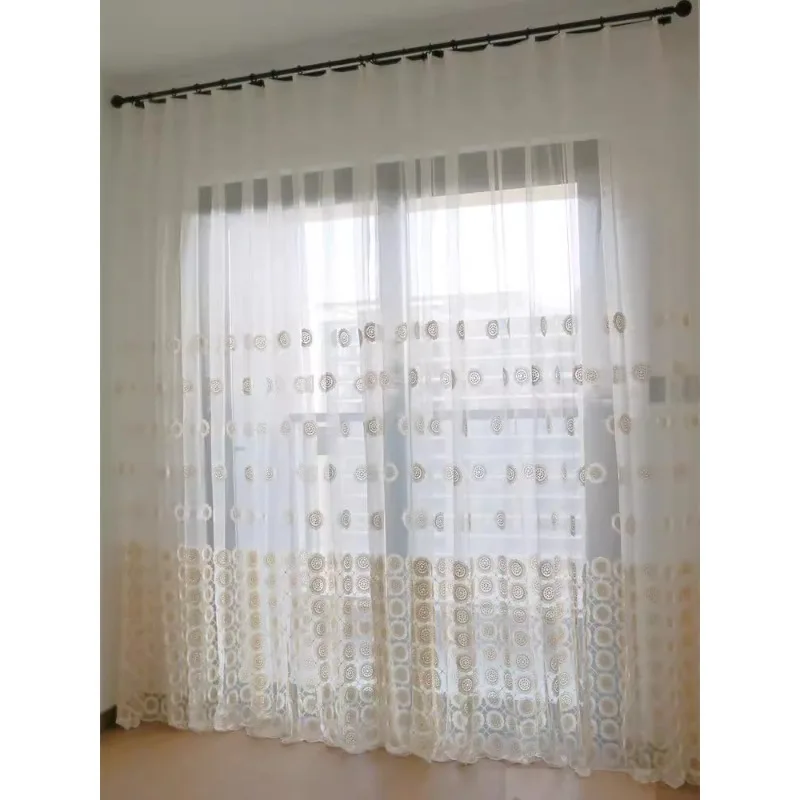 Custom Size  White Tulle French pastoral style embroidered window veil Curtains for Living dining room bedroom Window Decor