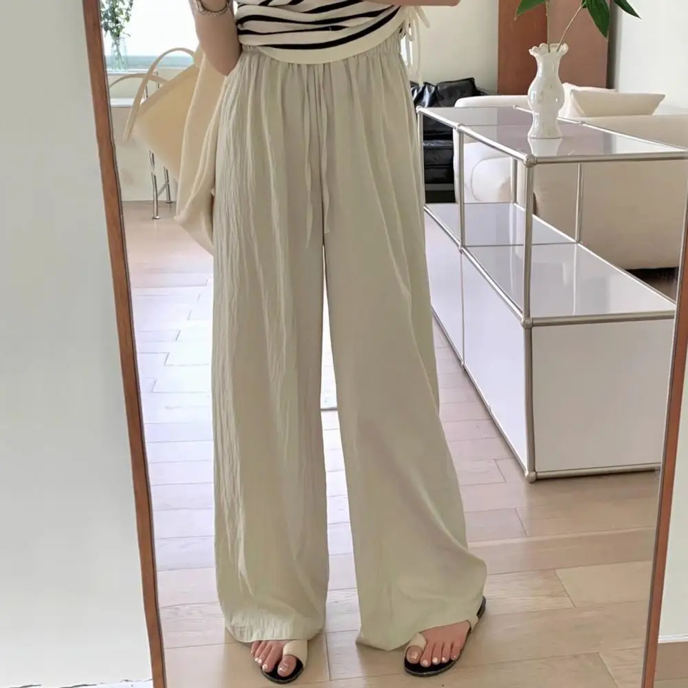 

Women High Waist Wide Leg Pants Ladies Loose Fit Trousers Stylish Women's Elastic High Waist Drawstring Pants Solid for Comfort