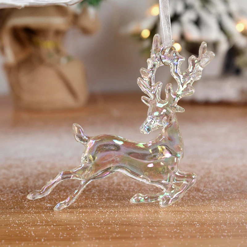 1pc Crystal Clear Acrylic Elk Christmas Tree Pendants Bell Angel Hanging Decoration For Xmas Wedding Home Ornament New Year Gift