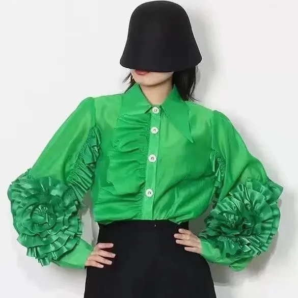 

Spring summer niche design sense, single breasted lapel, ruffle edge panel, personalized loose fitting, westernized for women