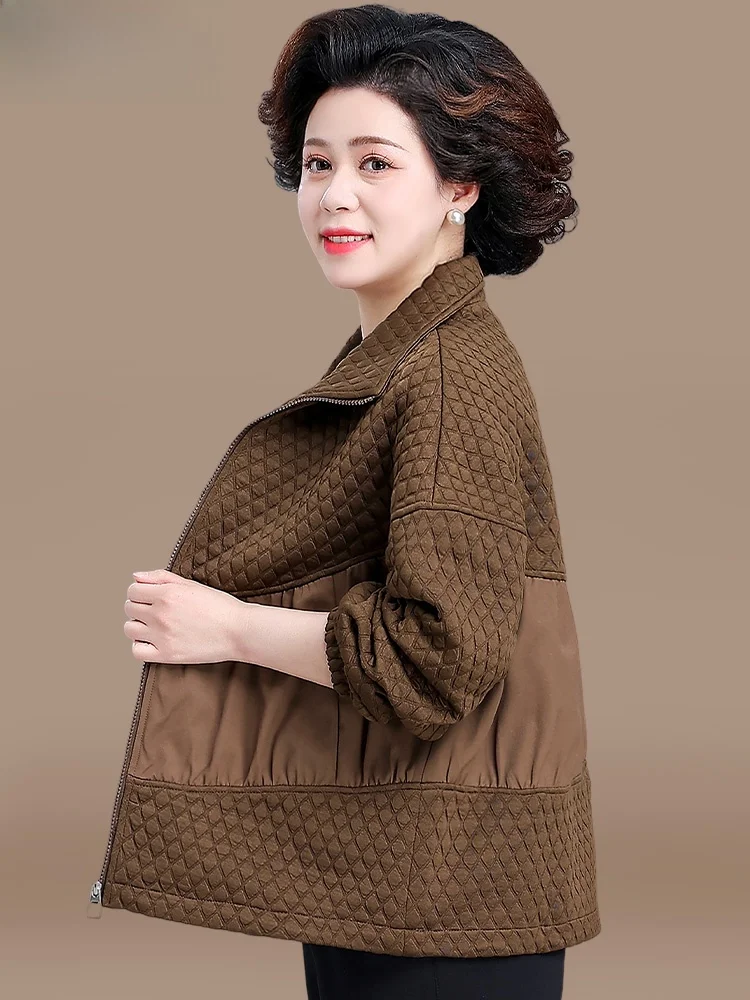 

Casual Faionable Jaet for Middle-Aged Women Spring Autumn Outerwear Large Size Top Polyester Fiber Open Cardigan Sle