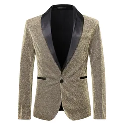 Shiny Gold Glitter Blazer Men One Button Shawl Lapel Suit Jacket Men DJ Club Bar Prom Tuxedo Blazer Stage Clothes for Singers