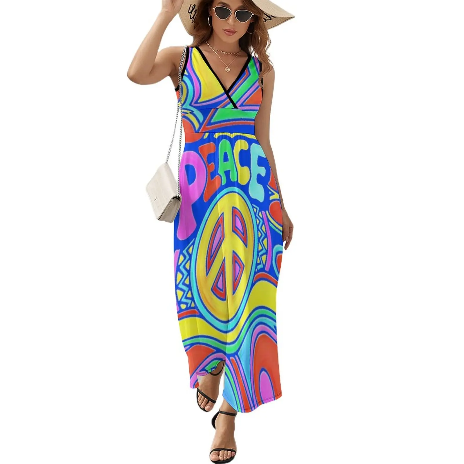 

Peace and love Flower Power Hippy Design Sleeveless Dress elegant guest wedding dress Women's dress clothes for woman