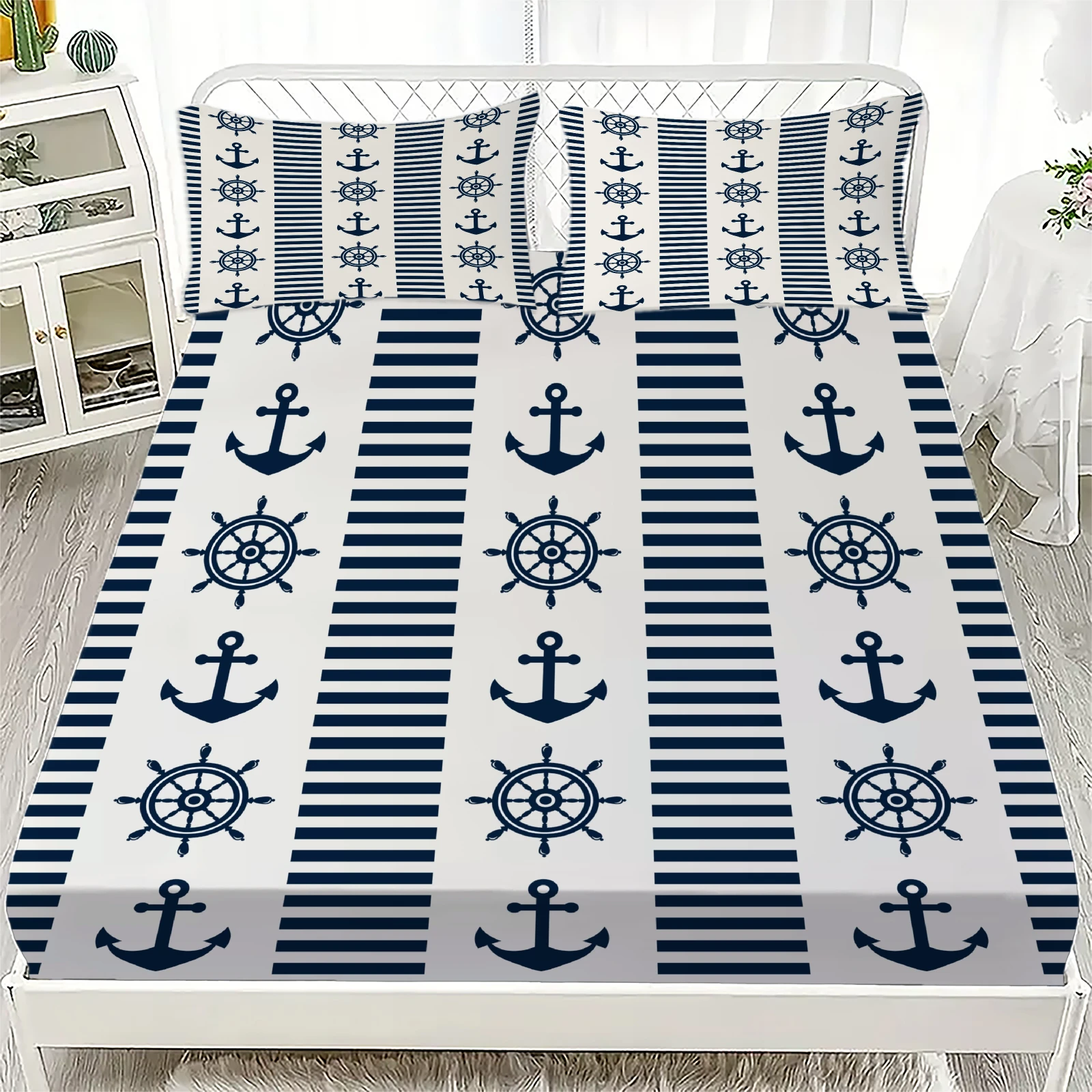 New Nautical Ocean Anchor Bedding Sets Ocean Spirit Bed Sheet Set Queen Single Size Bed Linen with Pillowcase Teens Boys Gift