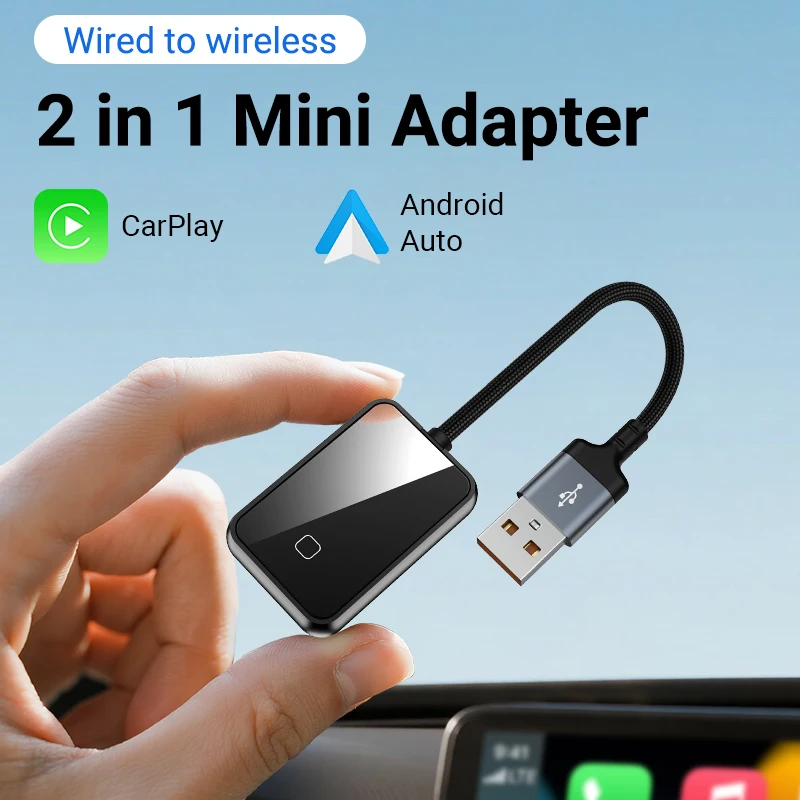 

New Upgrade 2 in 1 AI Box Mini Adapter Wired to Wireless Carplay&Android Auto Compatible with 99% of Cars Plug&Play WiFi Smart