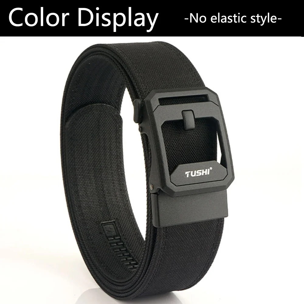 TUSHI Brand 4.3CM Wide Double-layer Reinforced Automatic Buckle Shooting Training Quick Hanging Pistol Mens Belt Nylon Outdoor