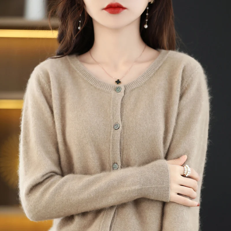 ZYCZCXX Women Cardigan Super Warm Pure Mink Cashmere Sweaters O-neck Loose Female Clothes Ladies\' Solid Color Knitwear Tops