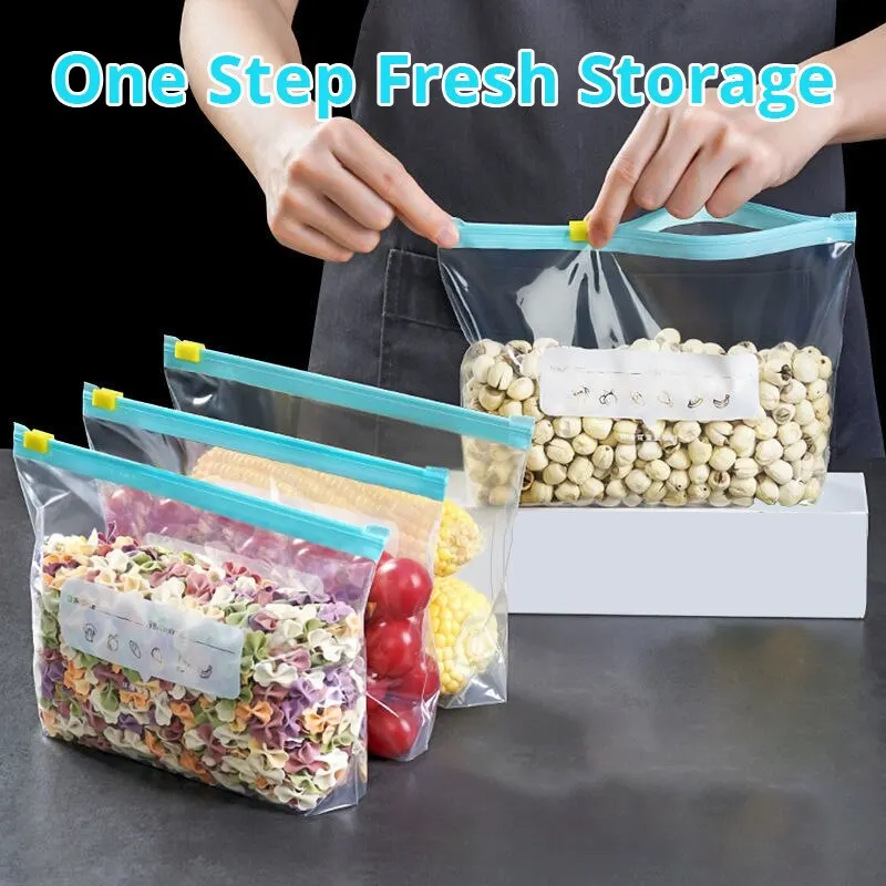 5pcs/set Transparent Food Fresh-Keeping Bag Flash Seal Slide Lock Compact Slider Zipper Bag Refrigerator Freezer Storage Bag