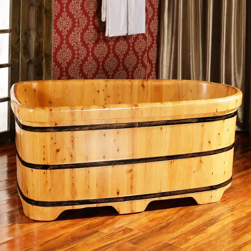Cedar Wood Bathtub Double Layer Thickened Solid Wood Bath Bucket Large Adult Soaking Tub Spa Barrel for Home Bathroom Use