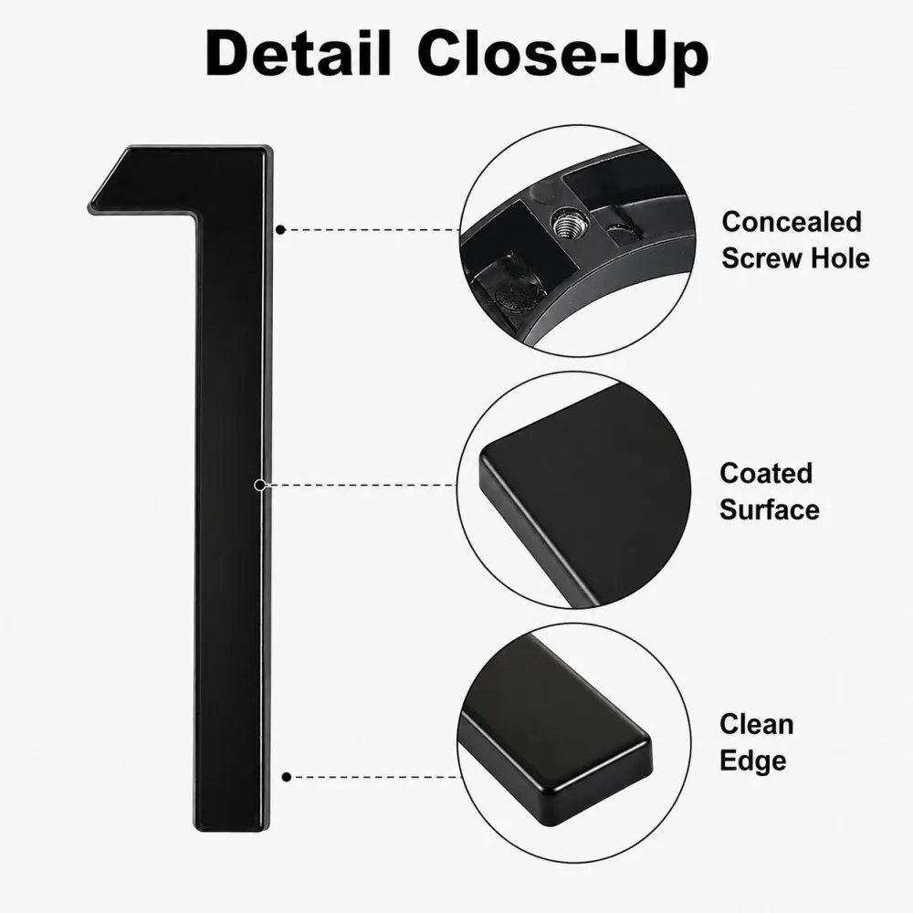 142mm Floating Exterior House Numbers Modern Number Signs on the Door Extra Large Black Apartment Address and Mailbox Plate