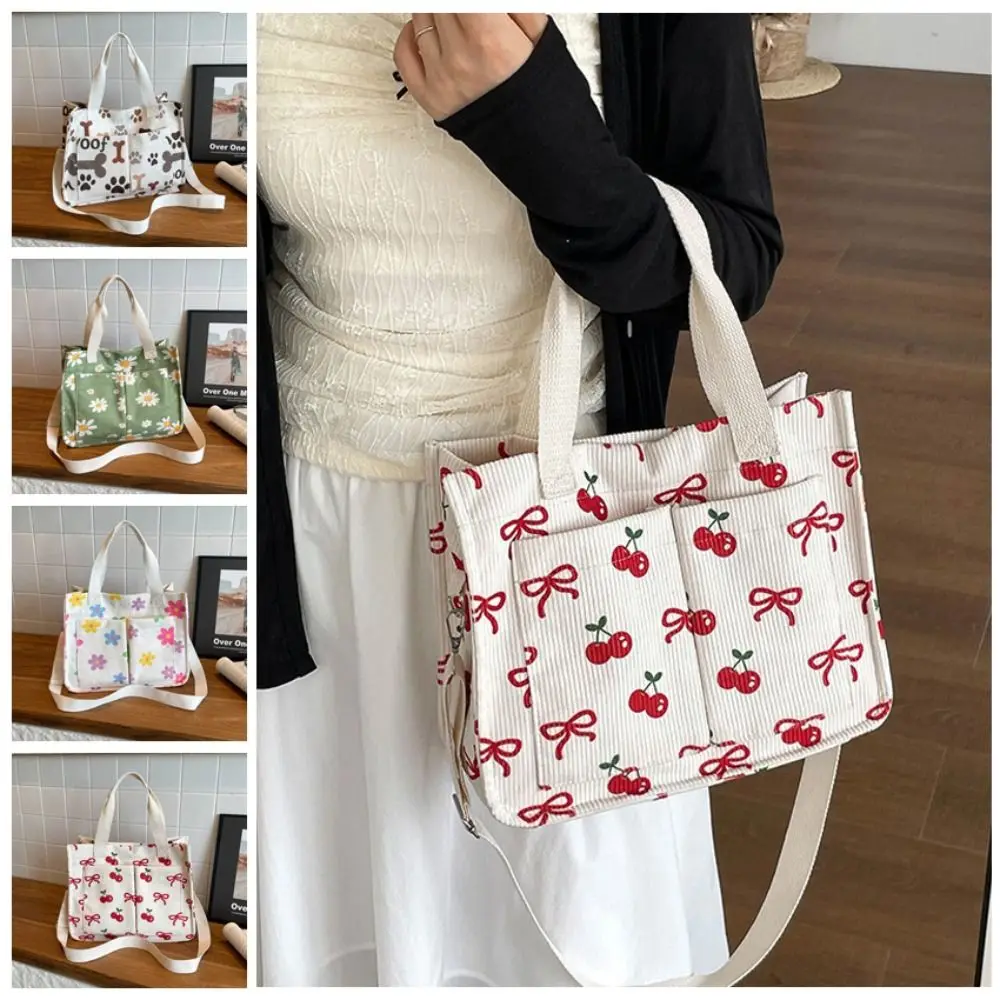 Simple Corduroy Corduroy Tote Bag Large Capacity Light Weight Book Storage Bag Travel Carry Bag Women