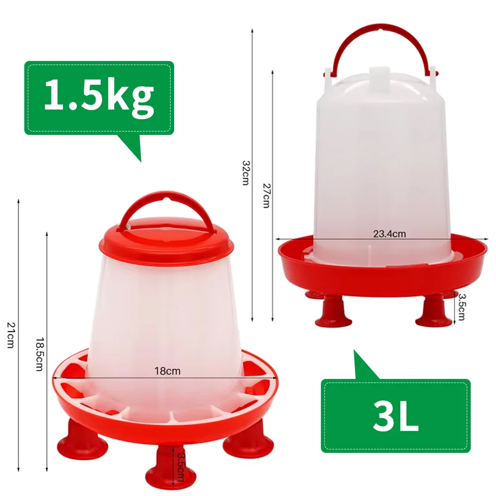 1 Stück 1,5kg/3L Automatischer Hühnerfuttereimer Tränkebehälter mit Beinen Kunststoff-Wassereimer für Entenfarm Hühnerstall Wasserversorgung – Detail 3