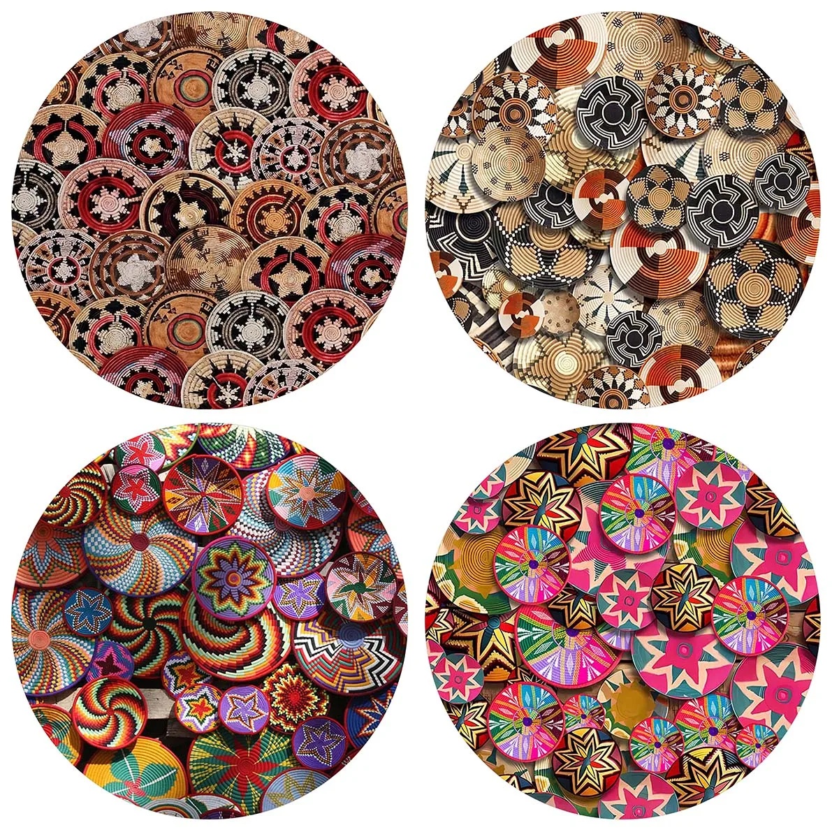 Traditional Ethiopian Floral Pattern Africa Colorful Basket Round Backdrop Cover Mexican Party Decoration Cultural Tradition