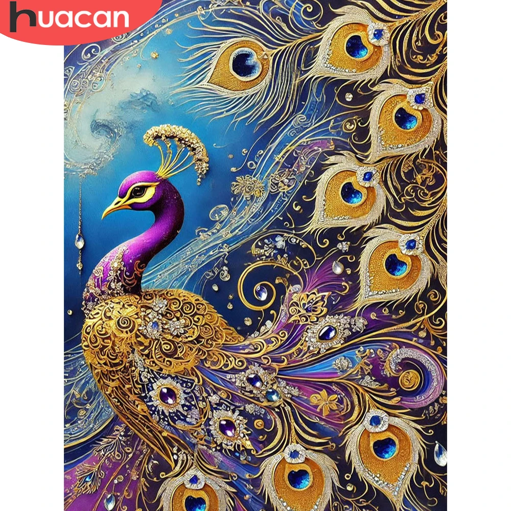 HUACAN Diamond Painting Peacock Animal Full Square Round Drill Diamond Mosaic 5d Flower Rhinestones Full Kits Wall Decor