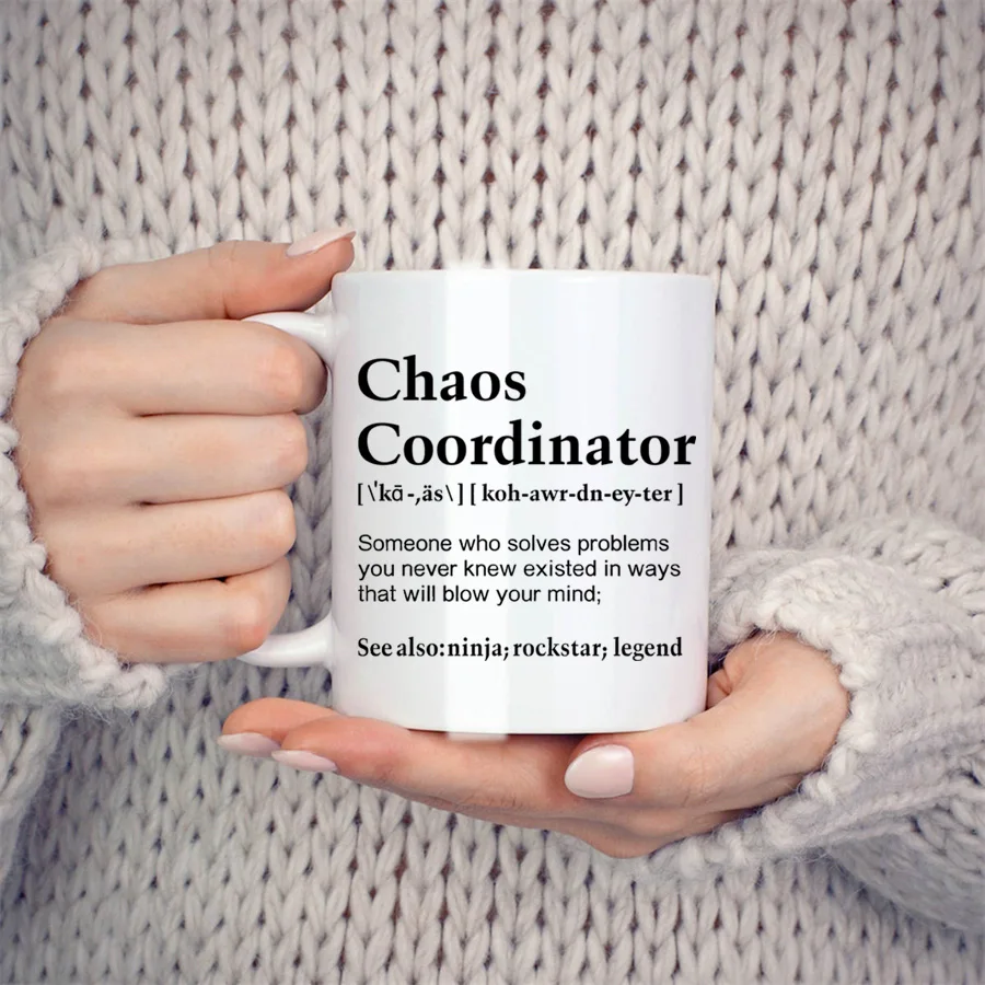 Chaos Coordinator Coffee Mug, Thank You Gift Idea for Coworker Boss Teacher Birthday Novelty Coffee Ceramic Tea Cups White 11 oz