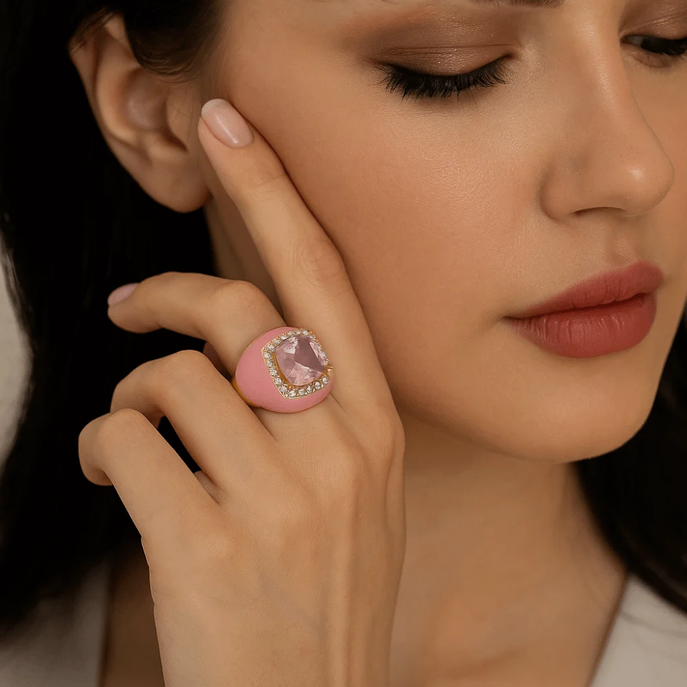 Anel de óleo de gotejamento de esmalte ajustável multicolorido banhado a ouro zircão anel aberto estilo punk strass geométrico anel quadrado joias