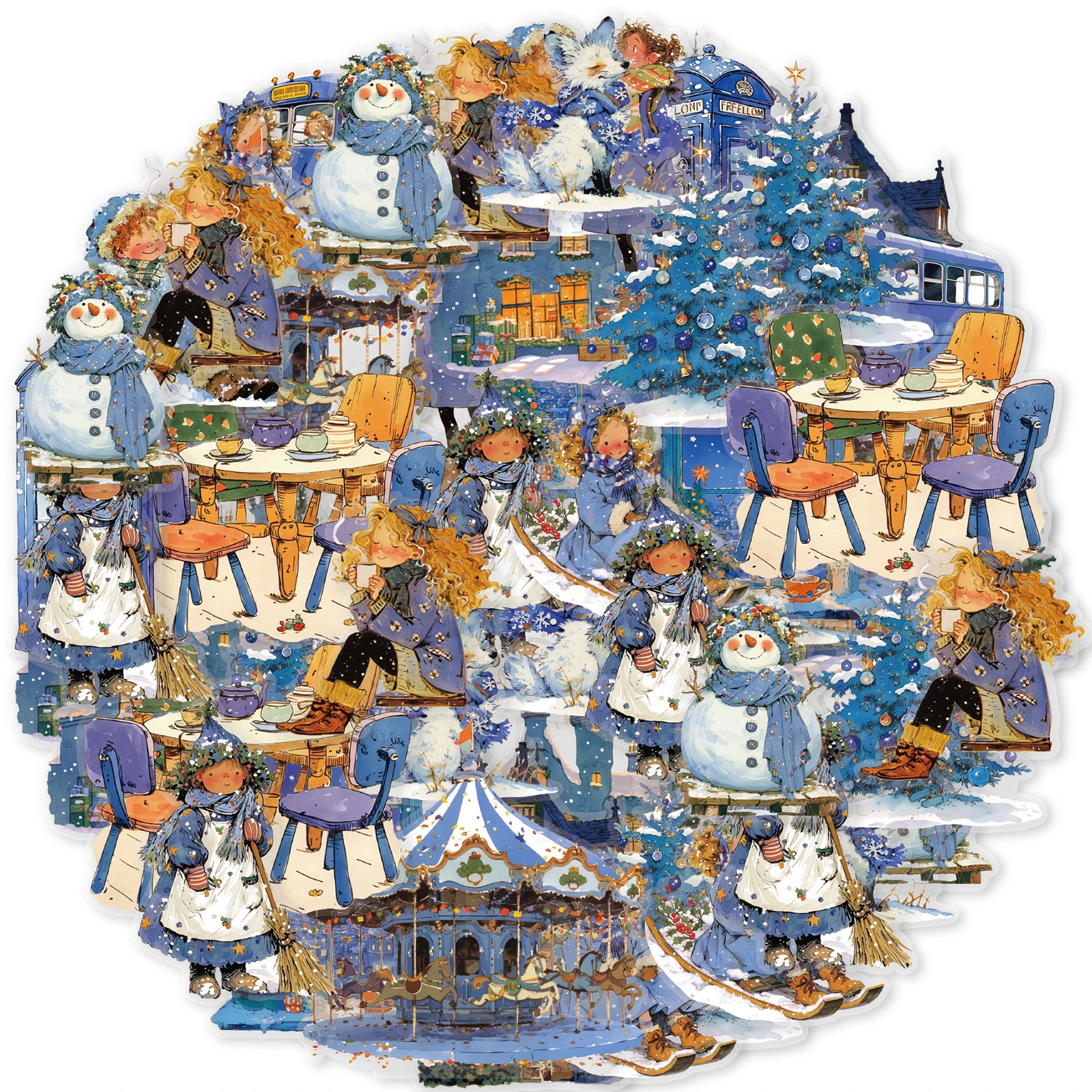 Winter Scene PET Stickers Pack, 15pcs for Laptops, Phone Cases, Suitcases, Scrapbooking DIY Decorations, Stationery Supplies
