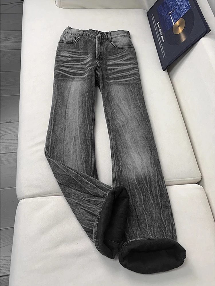 

Cleanfit Men's High Street Vibe Fce Lined Slim Fit Straight Leg Micro Flared Jeans Lightning Waed American Sle Jeans