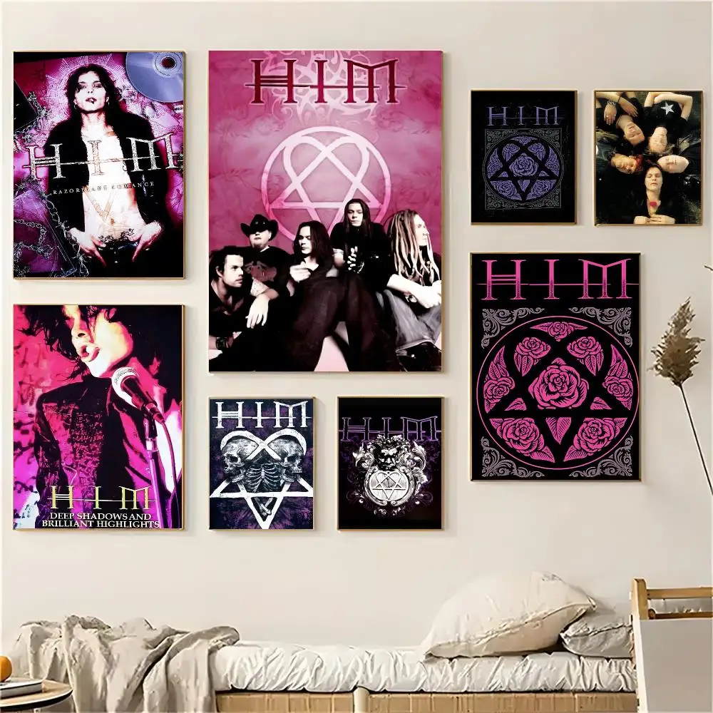 HIM Band Gothic Poster Self-adhesive Decal Living Room Bedroom Party Bar Decor Moisture-proof Fade-resistant