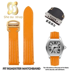 Cowhide Watchband For CARTIER ROADSTER W6206018 W6206017 Watch Strap 19MM 20mm Straight Joint Watch Accessories Quick Release