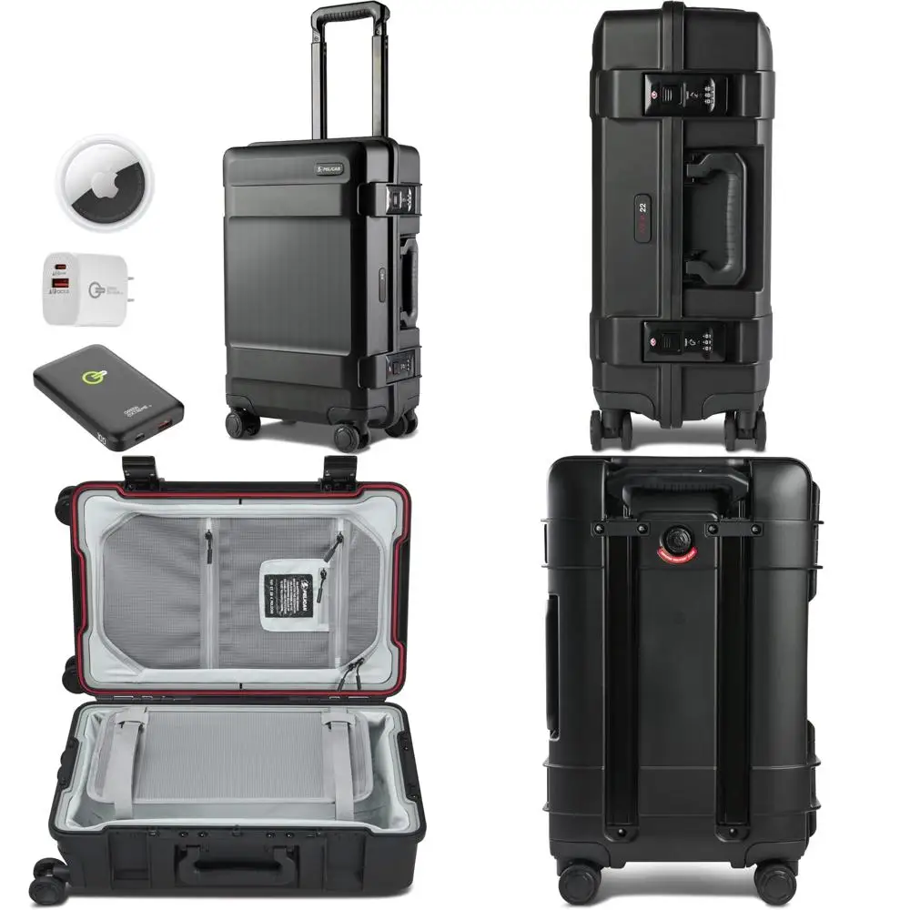 

водонепроницаемый жесткий дорожный чемодан на колесиках 22 дюйма с дорожным комплектом (черный)