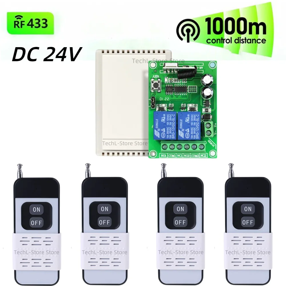 

433MHz Remote Control Switch DC 24V 10A 2CH Relay Module Receiver Transmitters ON OFF Remote Control For Led Lights Bulb