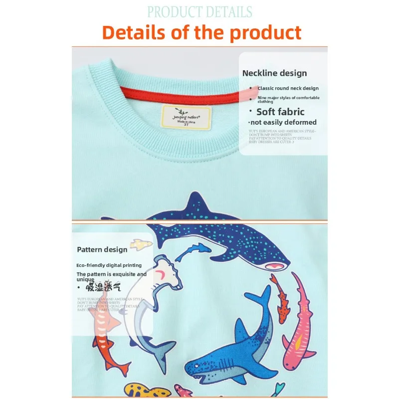 توهج الظلام القرش هوديي ربيع جديد البلوز مضيئة البلوز جولة الرقبة طويلة الأكمام الملابس حزب تصميم الاطفال حجم الملابس #3